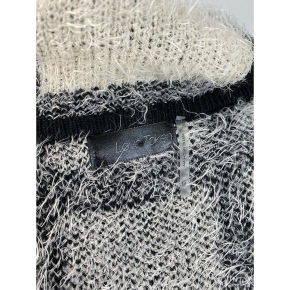 Love Taken Drape-Collared Open Front Cardigan Sweater Black & White, Medium - Picture 8 of 12